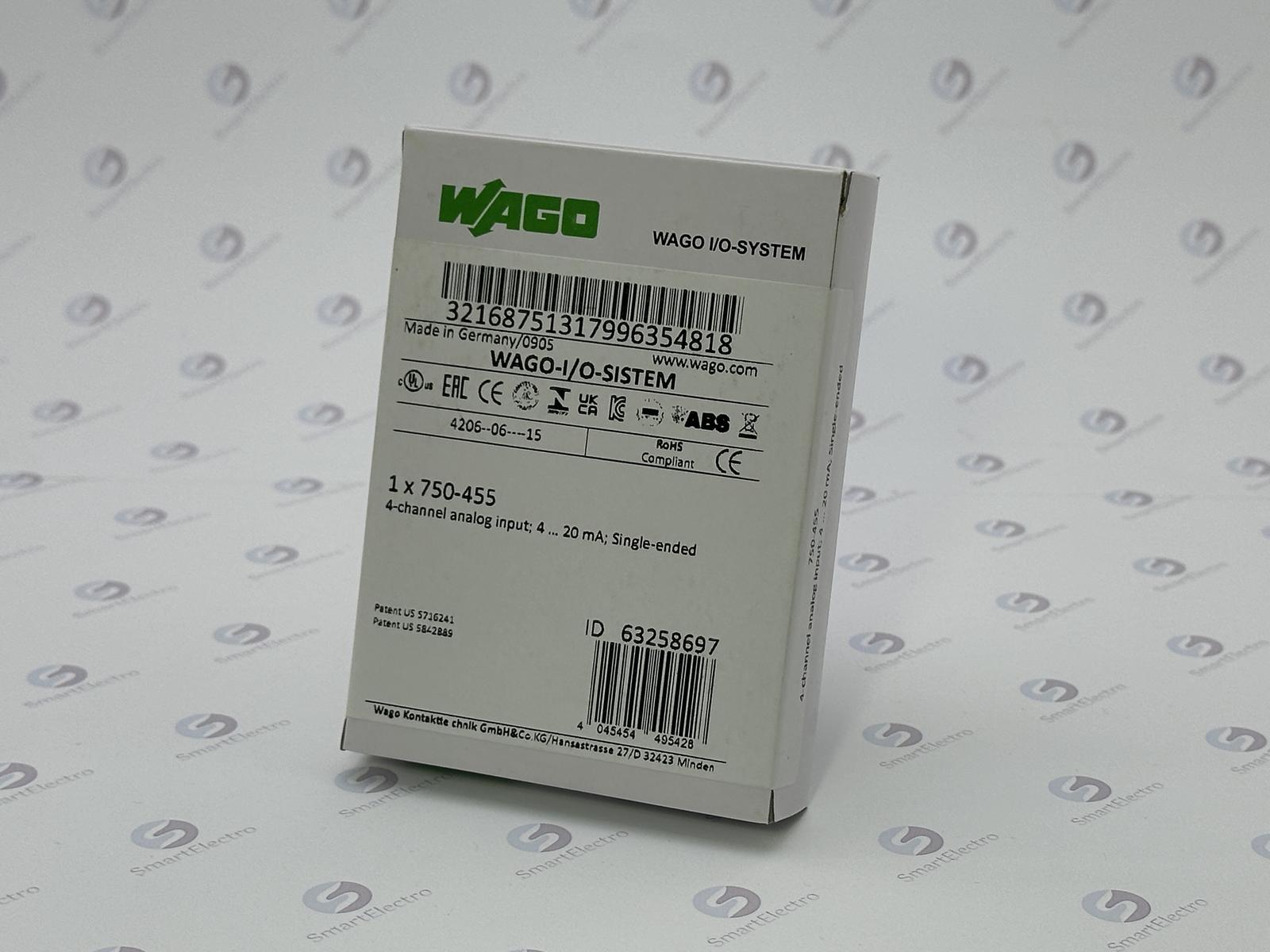 Wago 750-455 (4-канал. модуль аналогового ввода, 4-20-mA, с общим проводом)