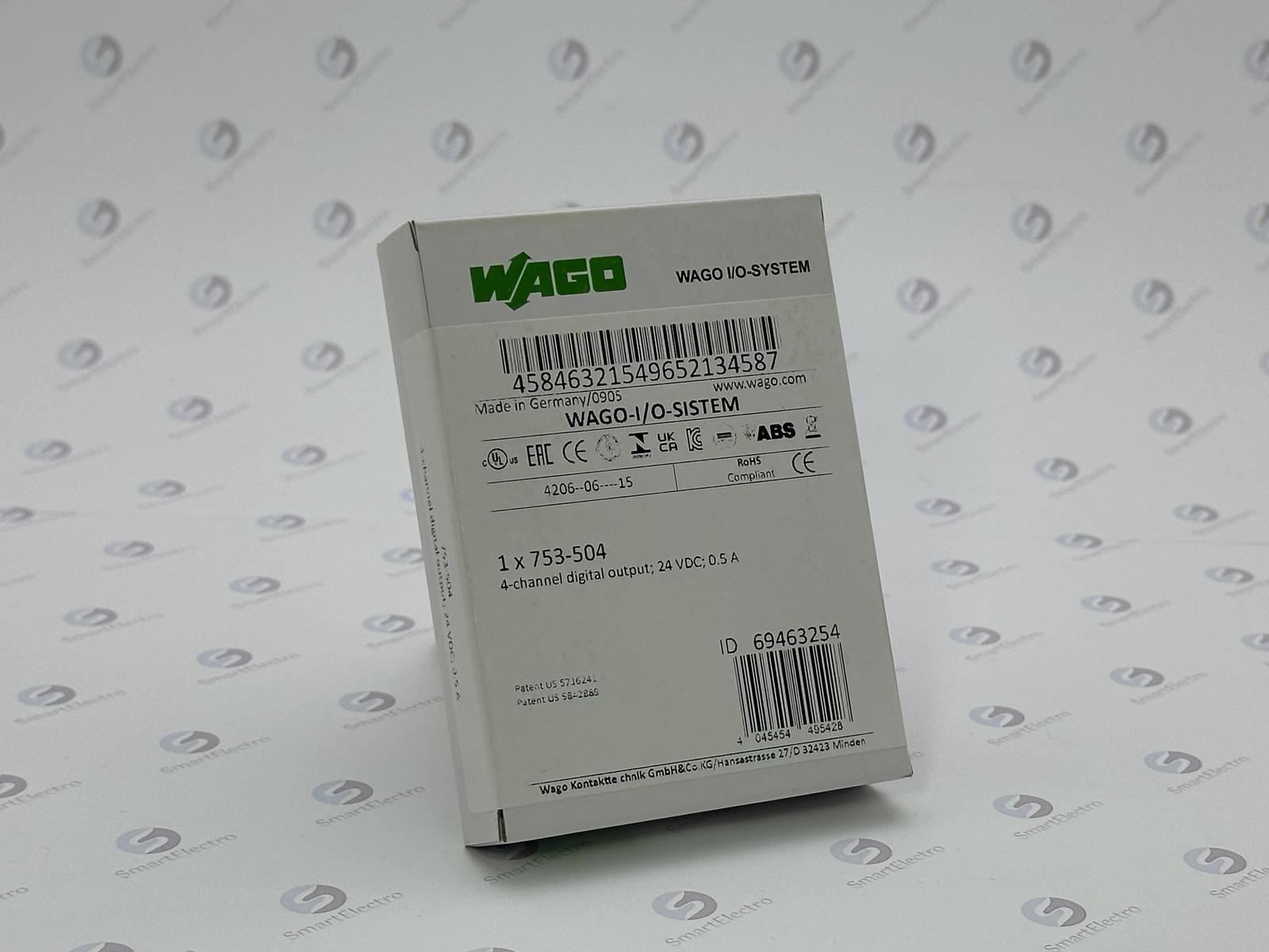 Wago 750-504 (4-канал. дискретный вывод, 24 V DC, 0,5 A, PNP)