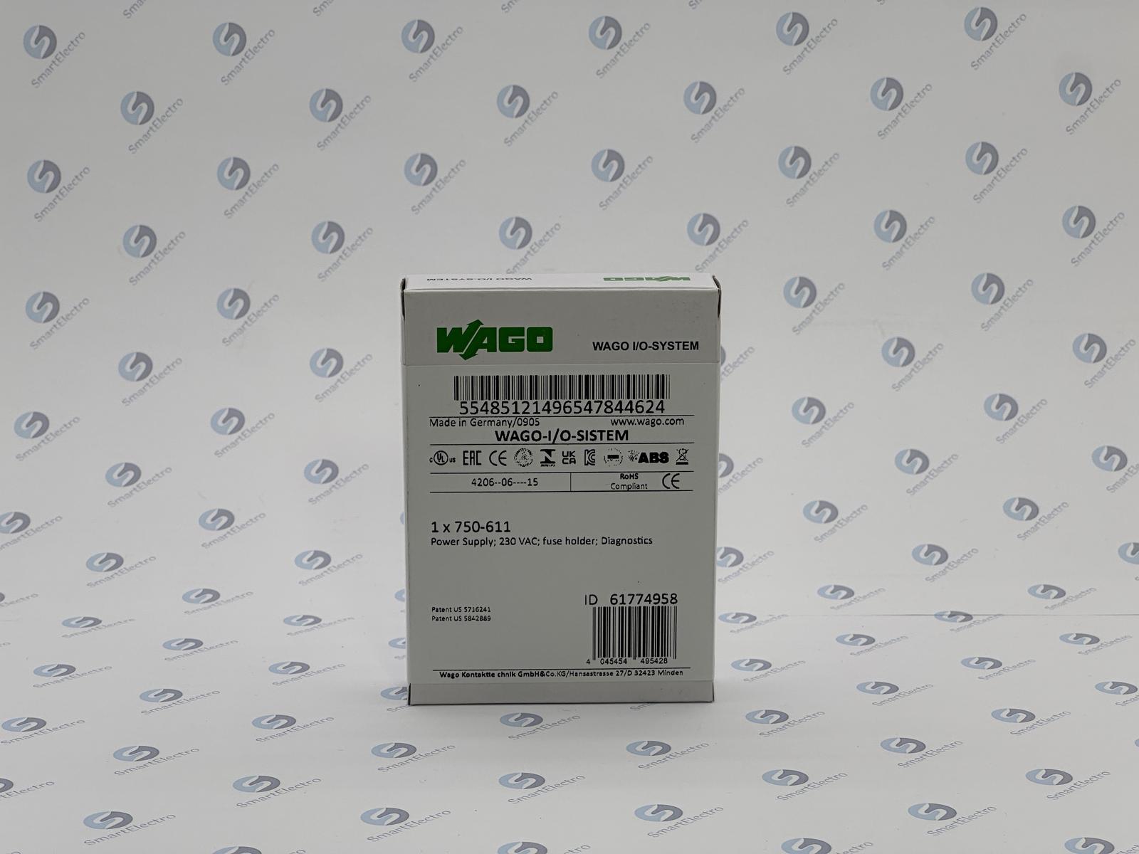 Wago 750-611 (Модуль питания; с держателем предохранителя / диагностика; 230 В перем.тока)